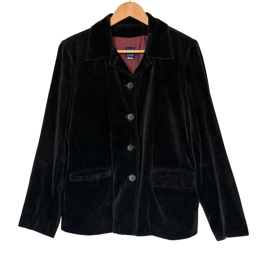 Gap Jacket Women Large 123347-00-1 Black Velvet Button Front EUC Y2K